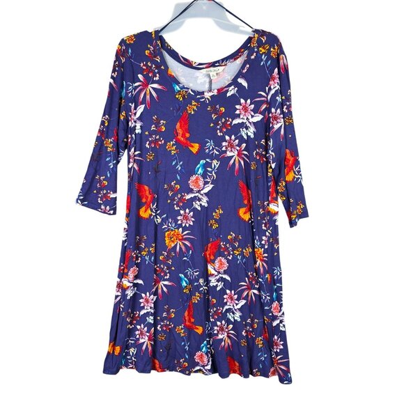 The Pioneer Woman Blue Floral 3/4 Sleeve Dress Rayon Spandex Blend M (8-10) - Picture 1 of 10